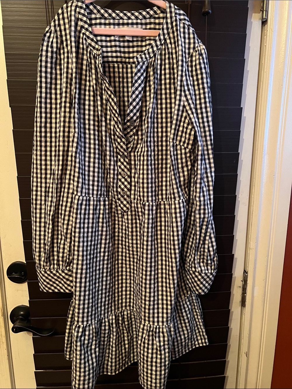 LOFT Black and White Gingham Button-Front Dress